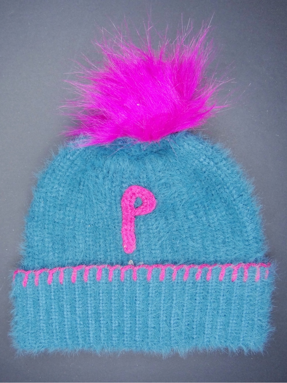 Fuzzy Monogram Kids Hat by Maeve Anthropologie Pink “P”